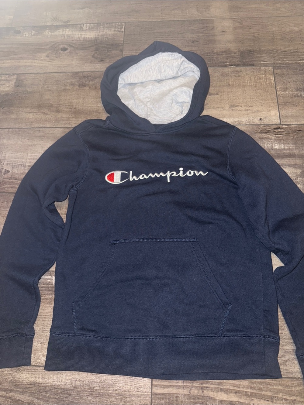 Champion Navy Hoodie with Script Logo